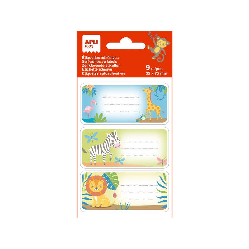Adesivi per la scuola Apli Savana - Dimensioni 81x36 mm - Adesivi permanenti di alta qualità - 3 fogli con 9 etichette 