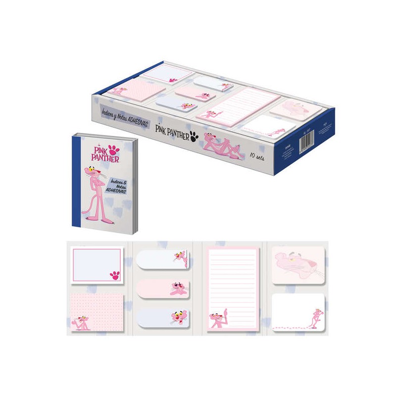 Espositore per indici e note adesive Dohe Pink Panther - Set di 10 - Prestampato a colori - Adesivo potente - Ideale per