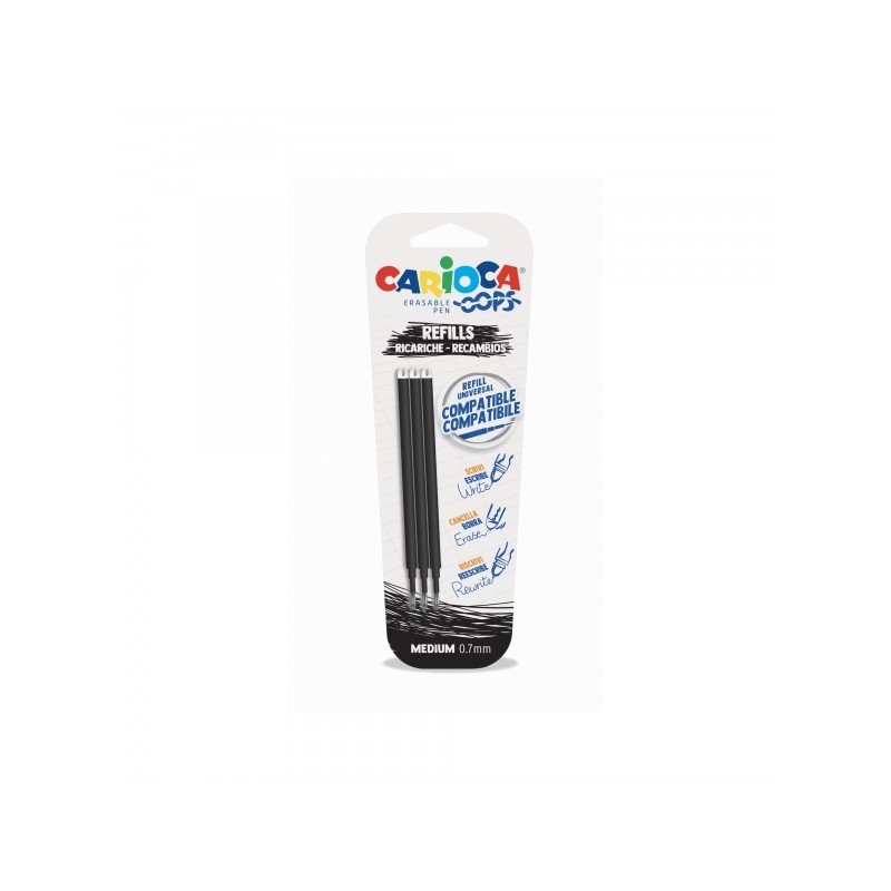 Carioca Oops Confezione da 3 ricariche per penna a sfera - Inchiostro termosensibile - Punta da 0.7 mm - Compatibile con
