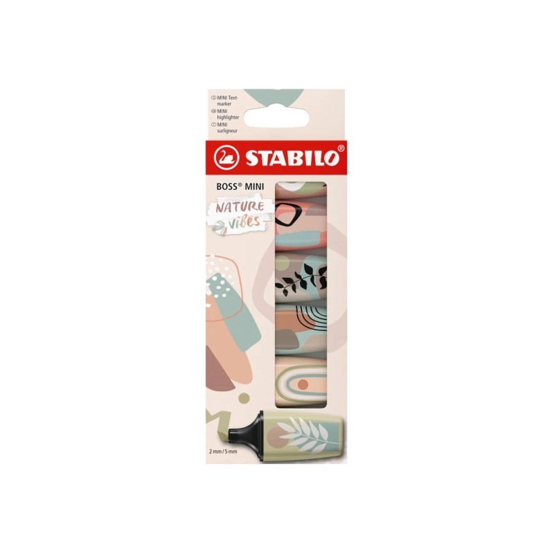 Stabilo Boss Mini Naturevibes 6 confezioni di pennarelli fluorescenti - da 2 a 5 mm - inchiostro a base d'acqua - anti-s