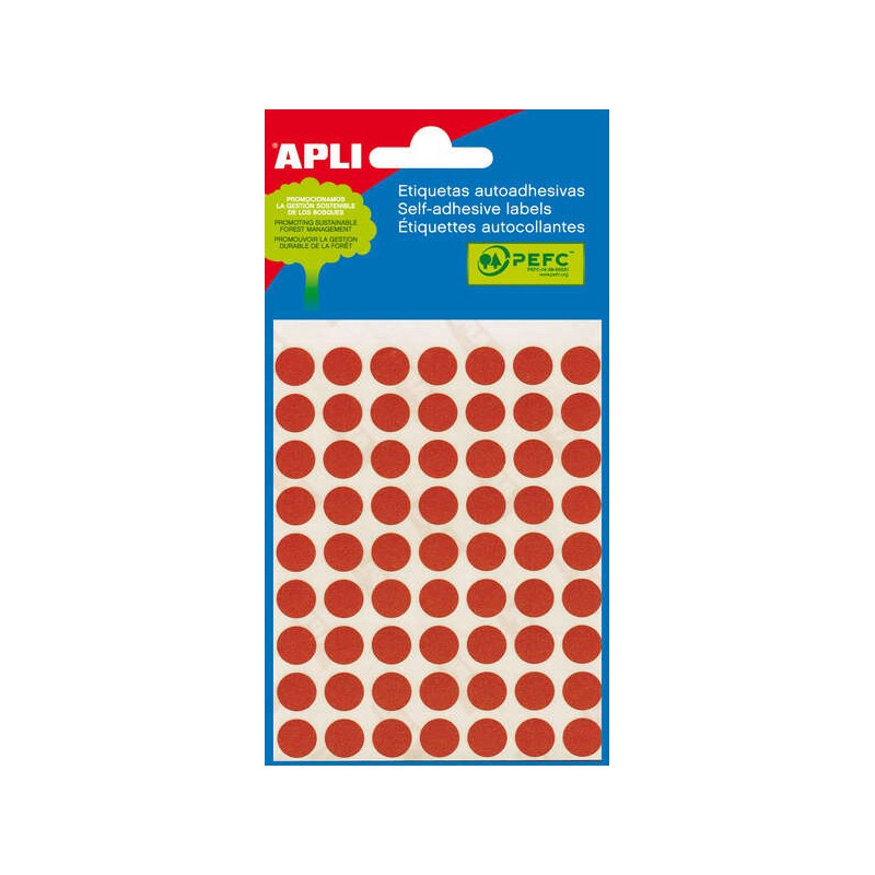 Minibag Apli di 315 etichette rotonde Ø 10 mm - 5 fogli per 63 etichette - Adesivo permanente - Colore rosso