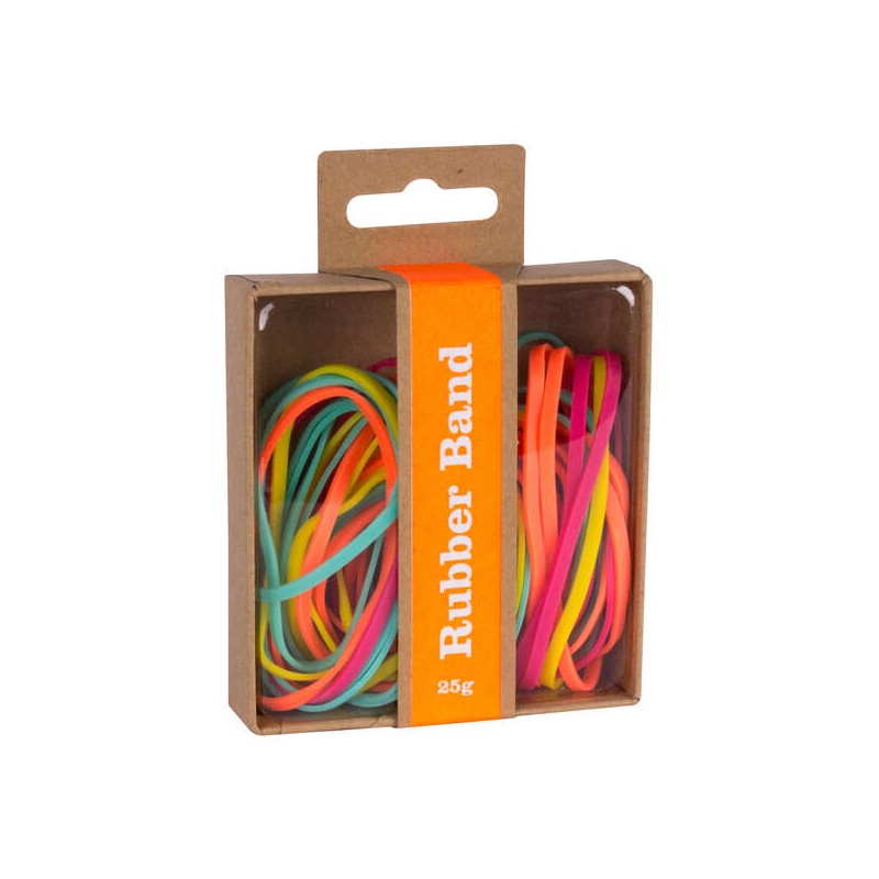 Elastici Apli Fluor Collection - 25gr - Scatola Kraft con foro europeo - Colori fluorescenti: Fucsia. Giallo. Arancione 