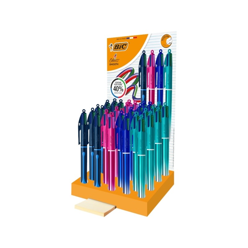 Bic 4 colori sfumatura liscia e goccia Display di 36 penne a sfera retraibili - 1.0 mm punta media - 40% di scrittura pi