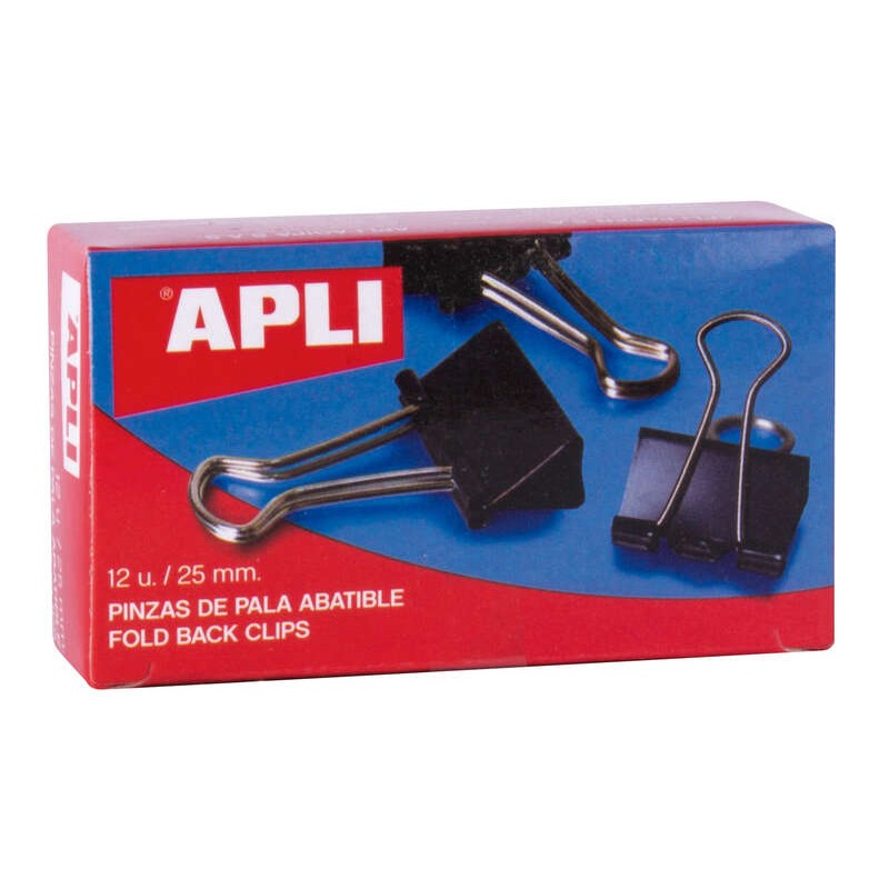 Pinzette pieghevoli Apli 10x25mm - Acciaio temperato nero - Impugnature in nichel - 12 unità - Contiene fino a 70 fogli