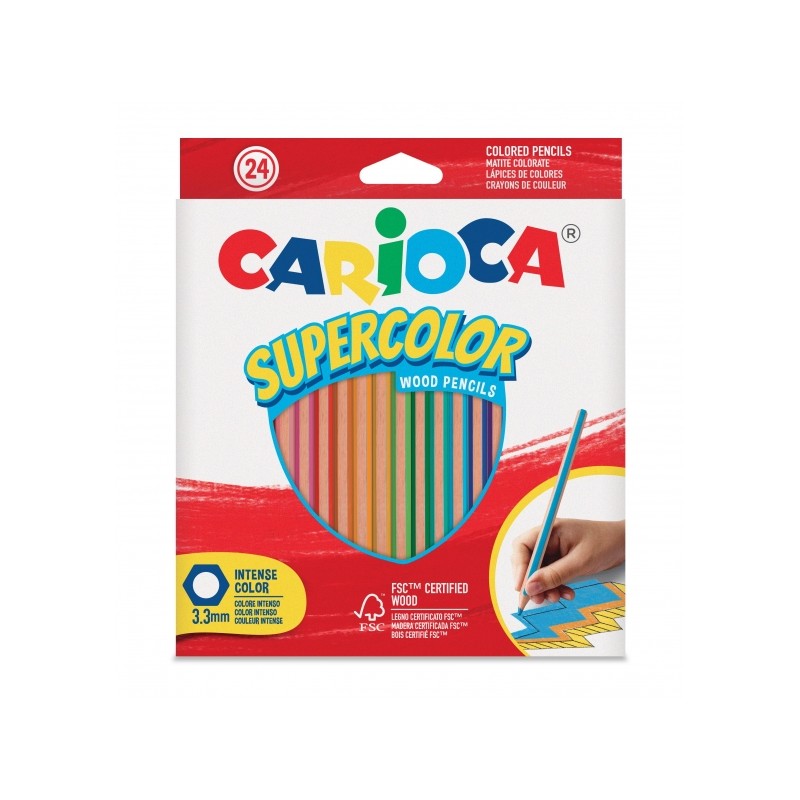 Carioca Supercolor Confezione da 24 matite colorate - Corpo esagonale in legno - Colori intensi e alta opacità - Mina d