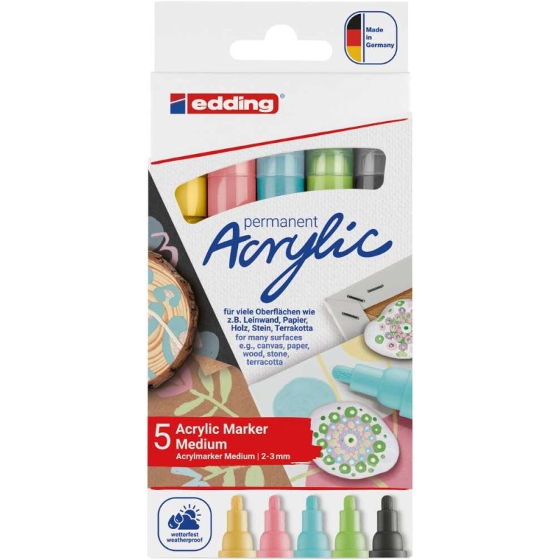 Edding 5100 Penna pastello acrilica permanente - Punta tonda 2-3 mm - Linea media - Resistente alla luce - Asciugatura r