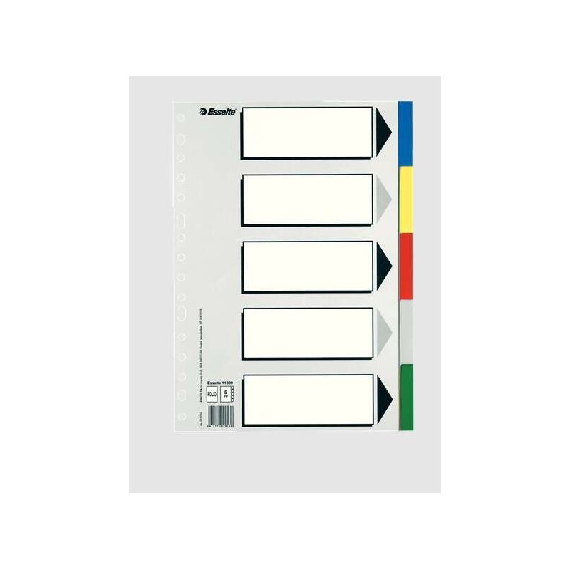Esselte 613 Busta di 5 divisori in plastica - 5 schede / 5 colori - Multidrill - Formato Folio