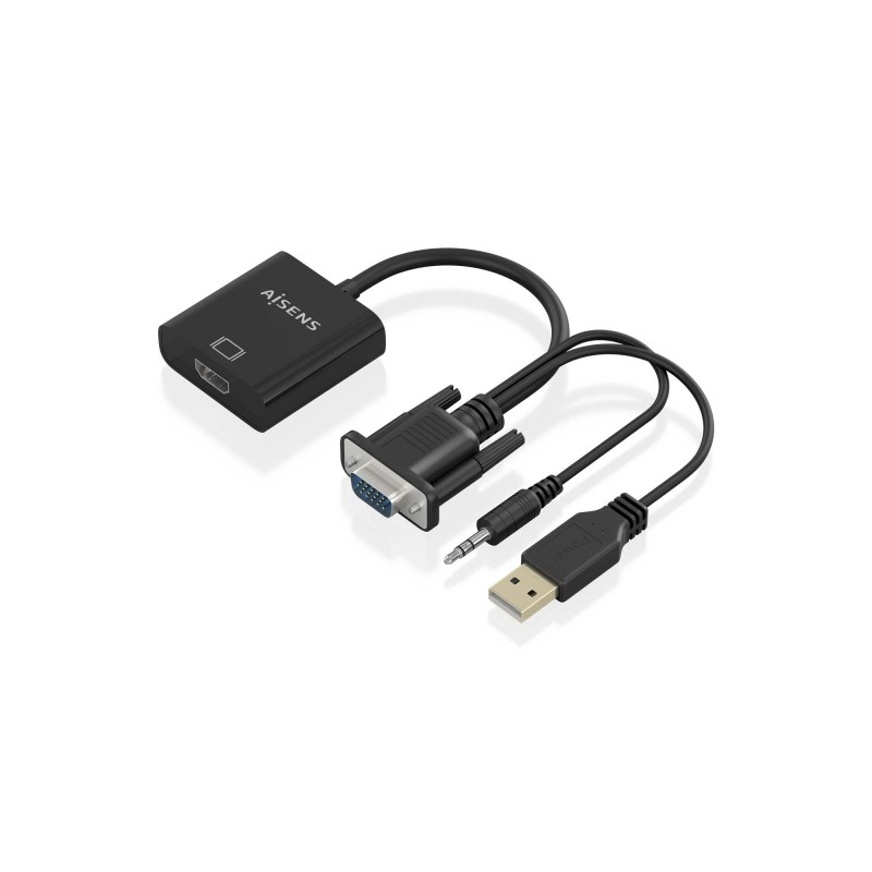 Cavo convertitore Aisens da SVGA+Audio a HDMI - SVGA/M+Jack 3.5/M+USB-A/M-HDMI A/H - 20 cm - Colore nero