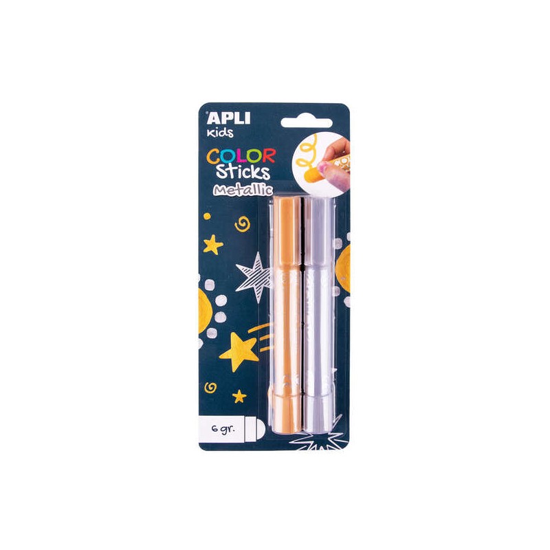 Apli Colour Sticks Tempera Solida - Confezione da 2 unità da 6 g in colori metallizzati - Non macchia. finitura satinat