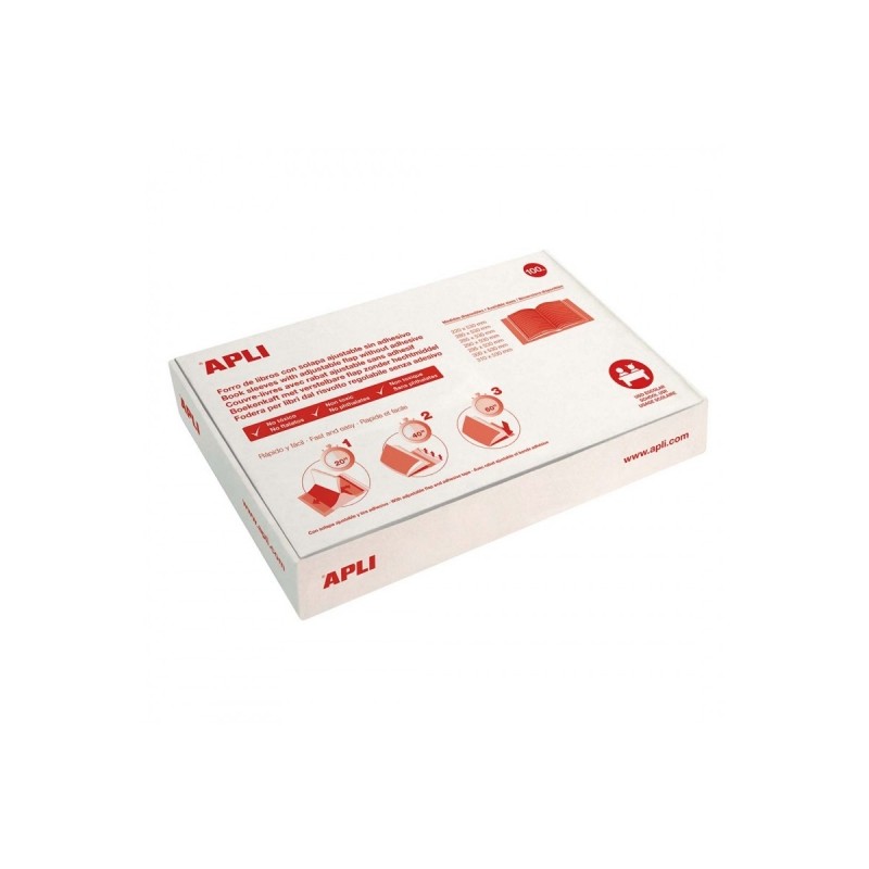 Apli Confezione da 100 copertine per libri 220 mm PVC 130 micron - Lembo autoregolabile - Facile fodera in 3 fasi - Tras