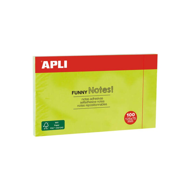 Apli Sticky Notes Funny 125x75mm - Blocco da 100 fogli - Note adesive di qualità - Facili da staccare - Colore verde fl
