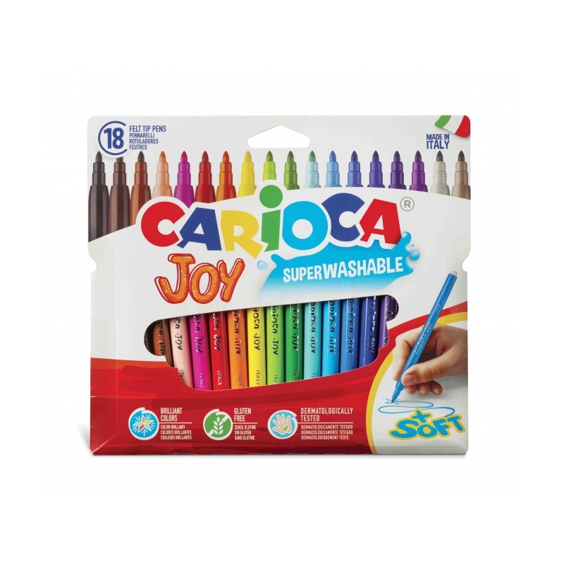 Carioca Joy 18 confezioni - Inchiostro superlavorabile - Punta fine 2.8 mm - Bloccato - Cappuccio ventilato - Vari color