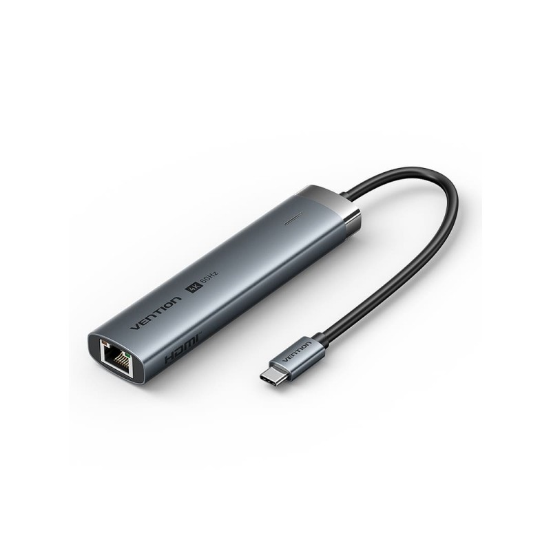 Vention Docking Station 6 in 1 da USB-C a HDMI/3xUSB3.0/USB-C 3.2 G1/RJ45/PD 100W - 0.15 m - Colore grigio