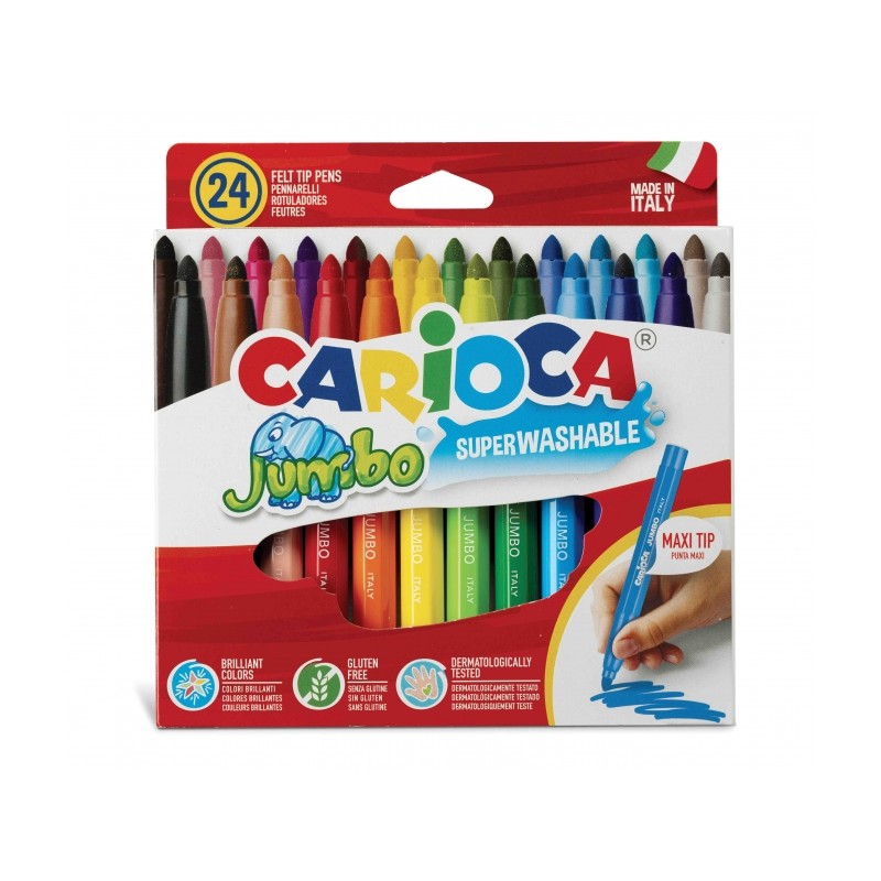 Penna Carioca Jumbo 24 - Fusto ottagonale maxi - Inchiostro superlavabile - Punta bloccata maxi 6 mm - Cappuccio ventila
