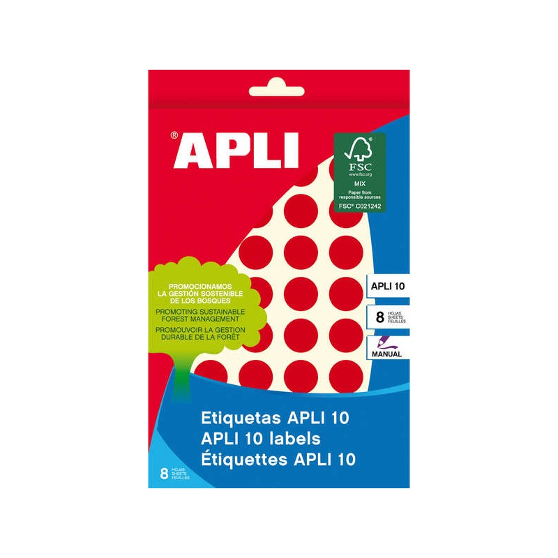 Etichette Apli 10 Etichette rosse Ø 16 mm 8 fogli