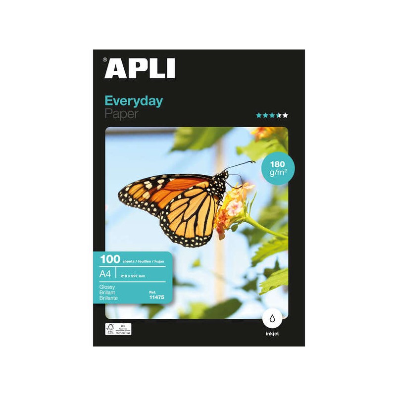 Carta fotografica Apli Everyday A4 180gr - Finitura lucida - 100 fogli