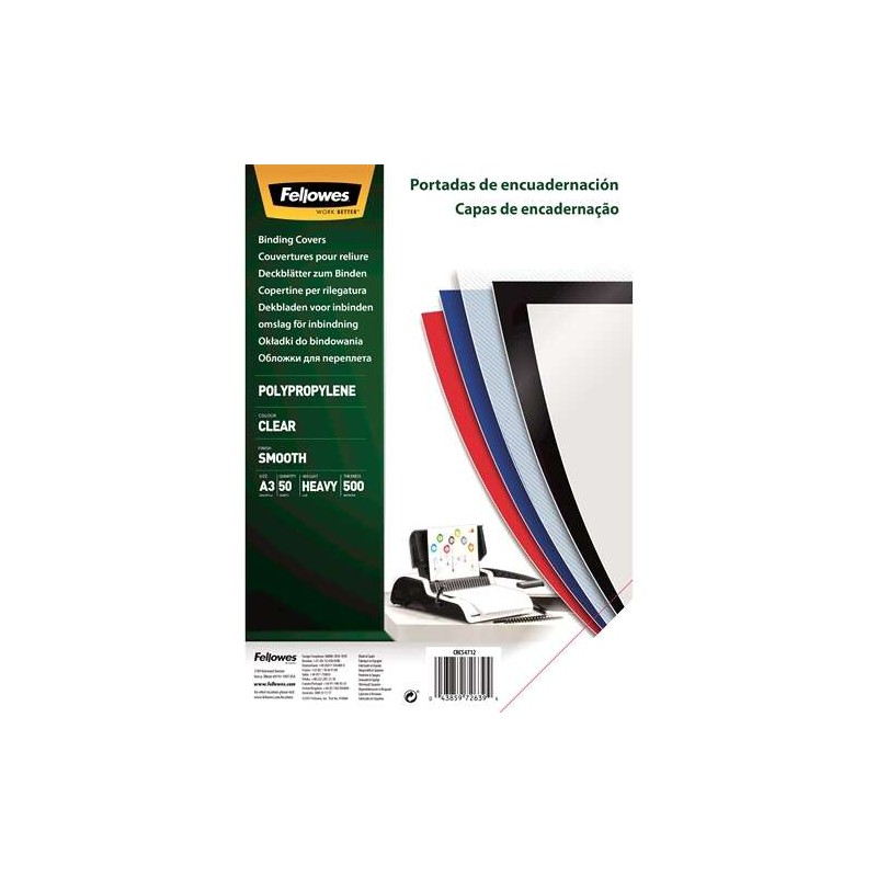 Fellowes Confezione da 50 copertine A3 in polipropilene - 500 Micron - Alta qualità - Trasparente