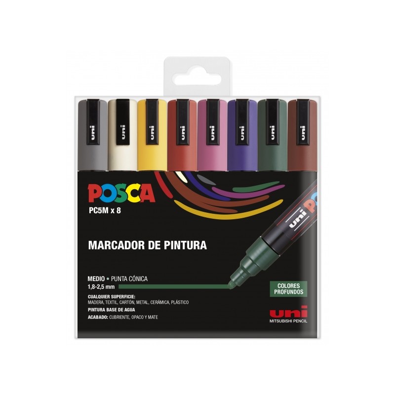 Posca PC-5M Scatola di 8 pennarelli - Punta 1.8-2.5 mm - Inchiostro a base d'acqua - Resistente alla luce - Non permanen