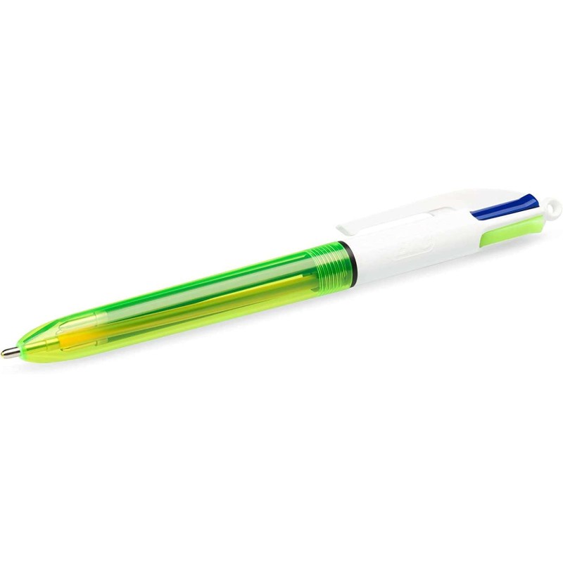 Penna a sfera retrattile Bic 4 Colours Fluo - Punta media da 1.0 mm - Inchiostro a base di olio - Colori dell'inchiostro