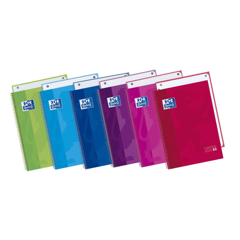 Oxford School Classic Europeanbook 1 Notebook A4+ 80 fogli microperforati Griglia 5x5mm - Copertina rigida - 4 quaderni 
