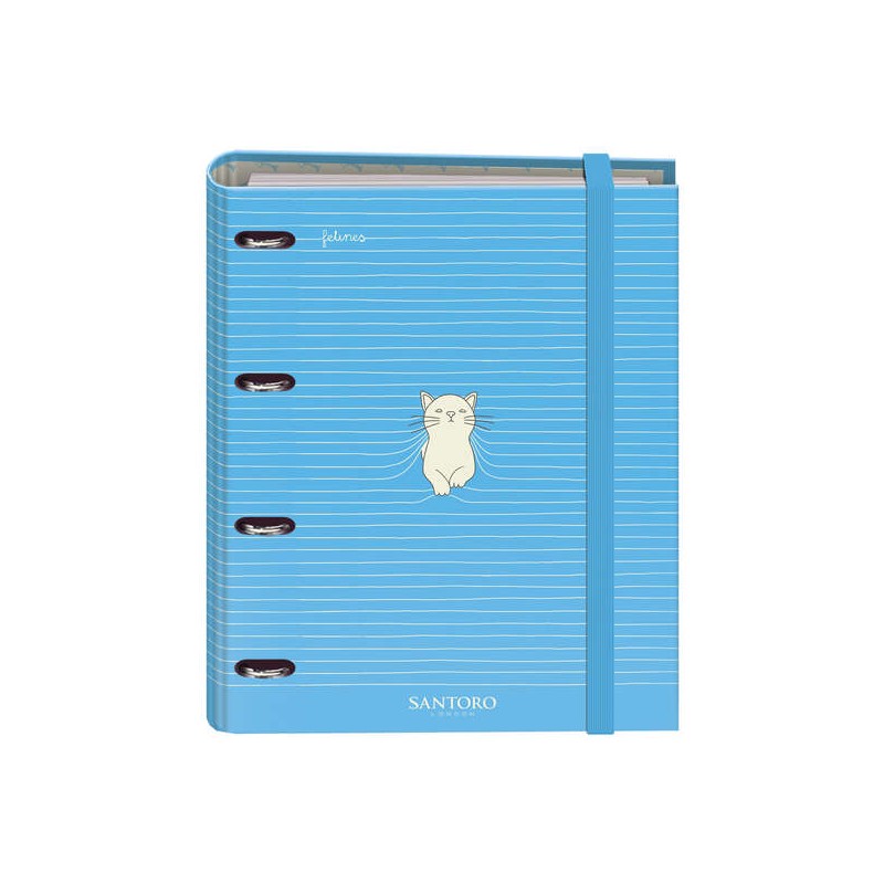Dohe Santoro Felines Raccoglitore a 4 anelli formato A4 con ricarica da 100 fogli - 4 divisori colorati - Chiusura con e