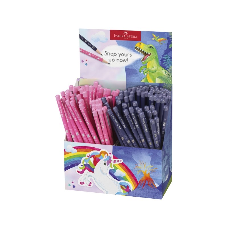 Faber-Castell Display di 144 matite di grafite HB - Modelli di dinosauri e unicorni - Colori assortiti
