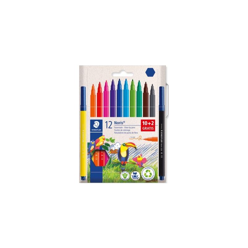 Staedtler Noris 326 Confezione da 12 penne per alimenti a punta fine - Tratto 1 mm - Vaschetta a base d'acqua - Cappucci