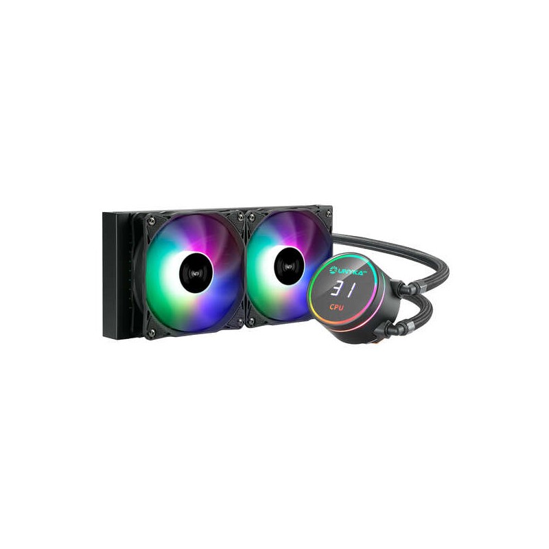 Kit di raffreddamento a liquido Unykach Aquastorm 240 - 2 ventole da 120 mm - Illuminazione RGB - Display temperatura CP