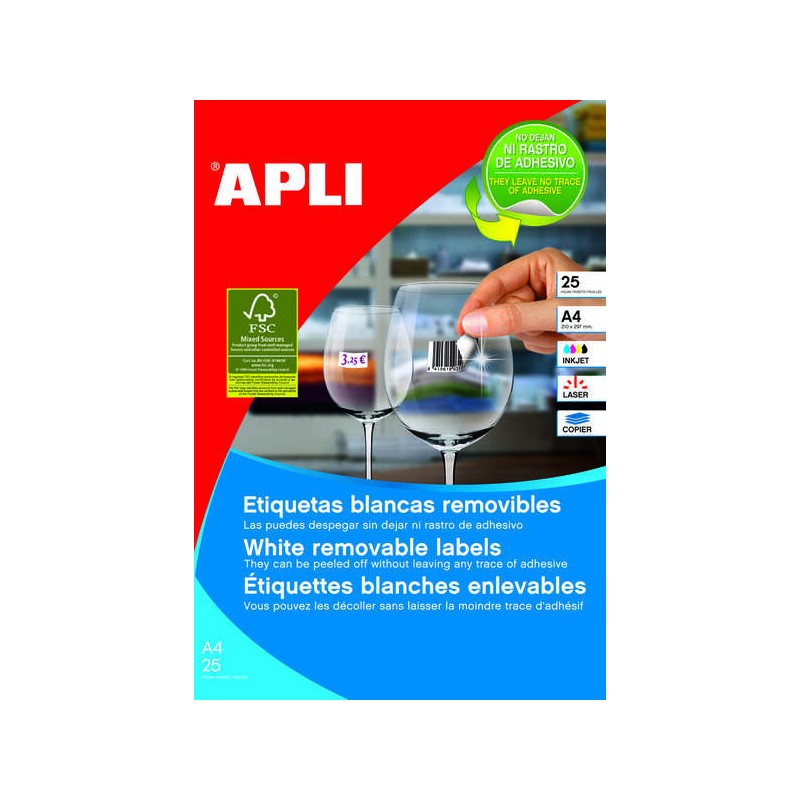 Apli Confezione da 6.750 etichette rimovibili bianche 17.8 x 10.0 mm - 25 fogli x 270 etichette - Adesivo rimovibile - B