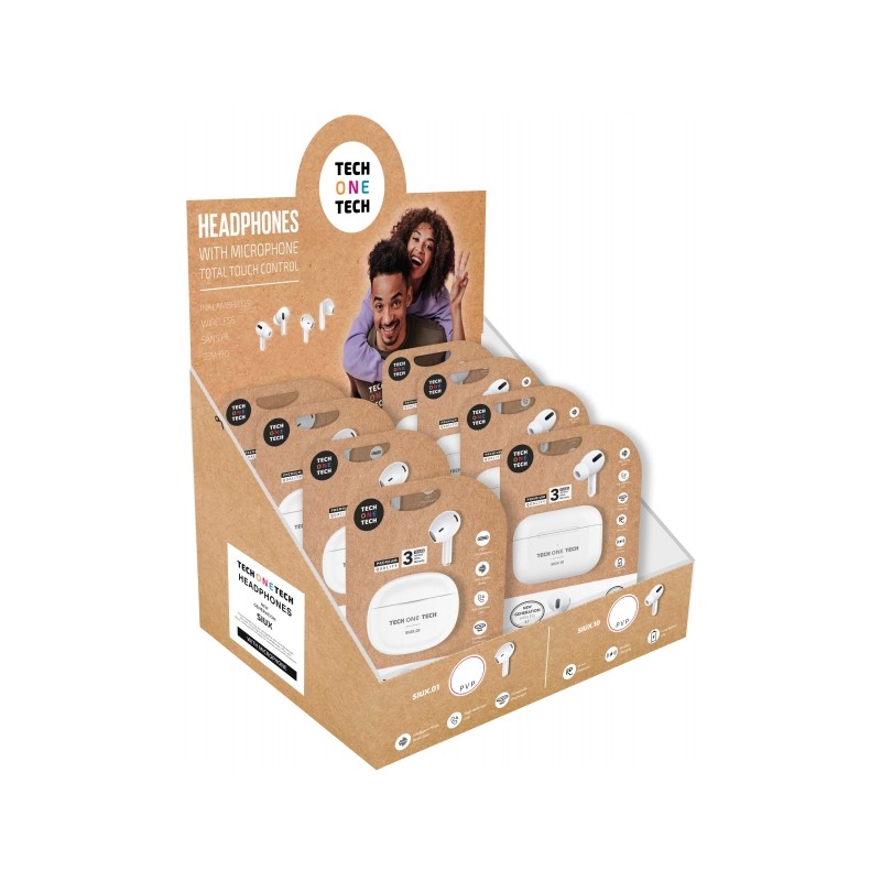 TechOneTech Display di 8 cuffie wireless Bluetooth TWS - Suono HI-FI - 4 modelli con cuscinetto auricolare e 4 modelli s