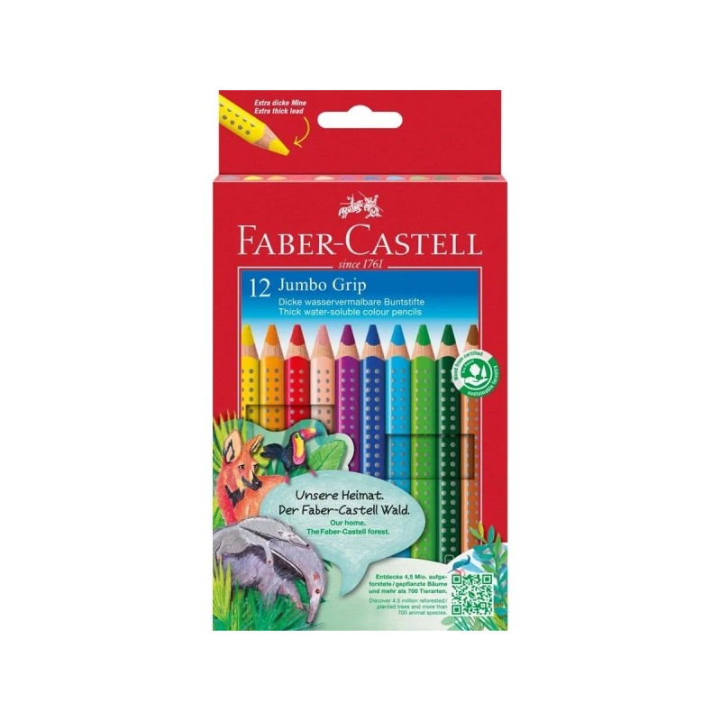 Faber-Castell Jumbo Grip Confezione da 12 matite colorate triangolari con impugnatura - mina Jumbo extra spessa - matite