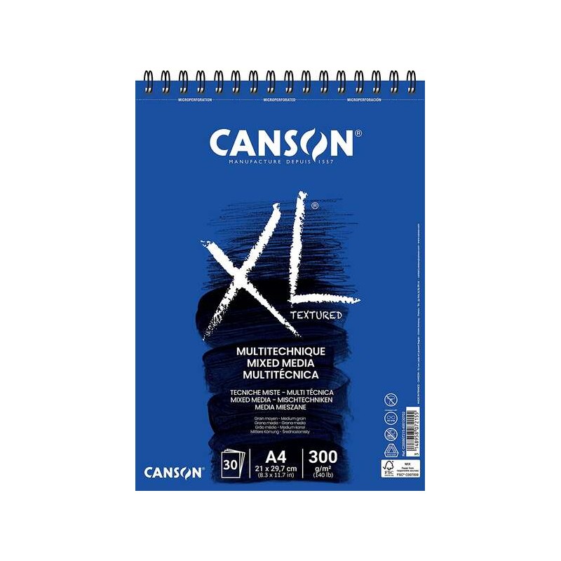 Canson Xl Mix Media Watercolour Sketchpad 30 fogli A4 - Grana media - Rilegato a spirale microperforata - 21x29.7cm - 30