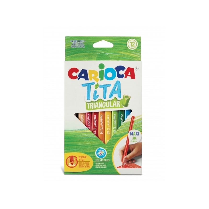 Carioca Tita Confezione da 12 matite in resina - Fusto triangolare - Colori brillanti e lavabili - Scrittura morbida - M