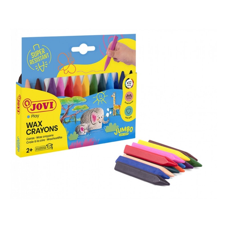 Set di 12 pastelli a cera triangolari Jovi Triwax - non macchiano - linea liscia - alte prestazioni - temperamatite adat