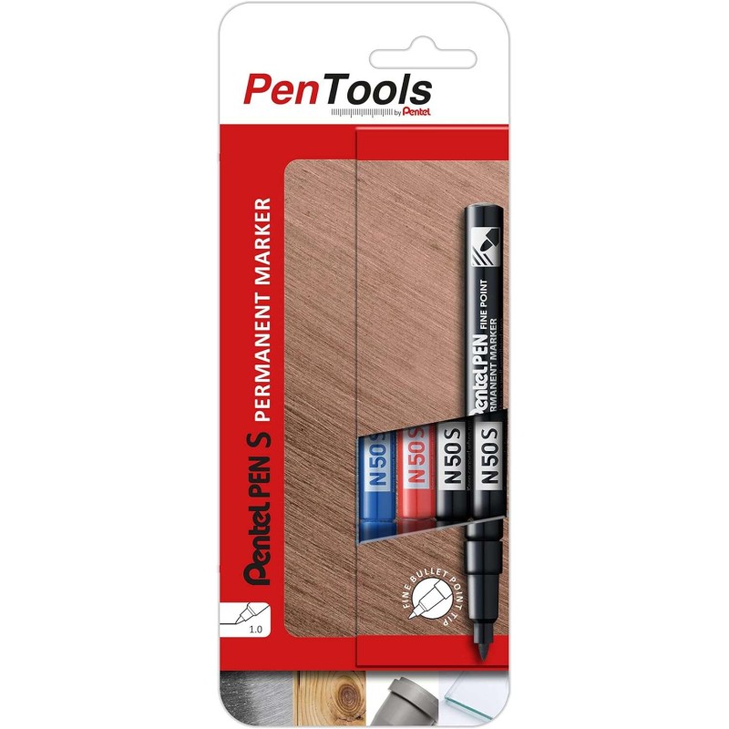 Pentel PenTools Confezione da 4 penne industriali permanenti Pentel Pen N50S - Punta conica resistente e durevole - Line