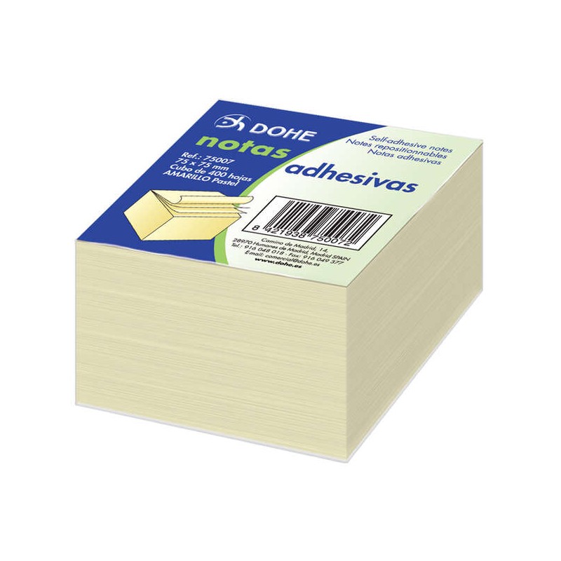 Dohe Cubo di 400 foglietti riposizionabili - Formato 75x75 mm - Carta da 75 g/m² - Ideale per l'ufficio e la scuola - C