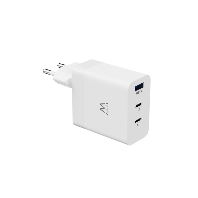 Ewent EW1323 Caricatore USB a 3 porte - Uscita massima 65W - 1 USB A e 2 USB C - Bianco