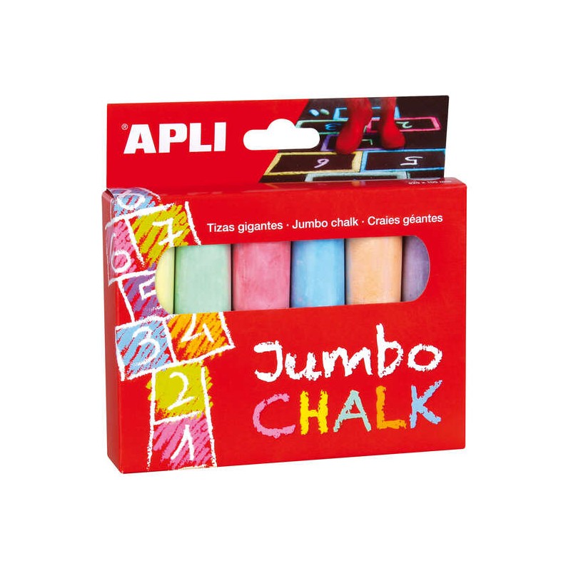 Gesso Apli Jumbo rotondo colori assortiti - Dimensioni Ø 25 x 105 mm - Realizzato con solfato di calcio a basso residuo