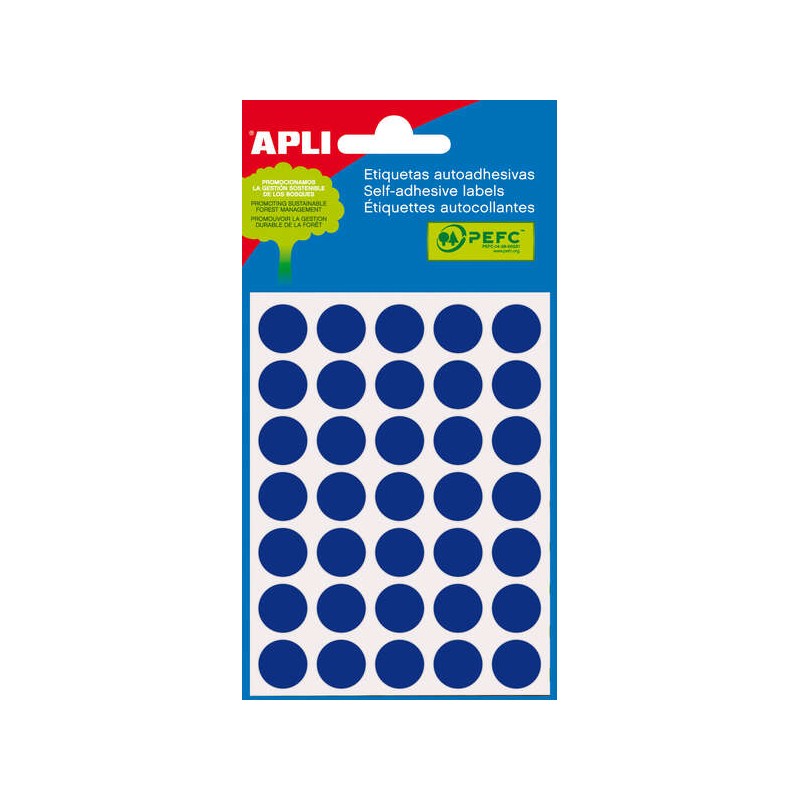 Mini sacchetto Apli da 175 etichette rotonde Ø 13.0 mm - 5 fogli per 35 etichette - Adesivo permanente - Adatto per scr