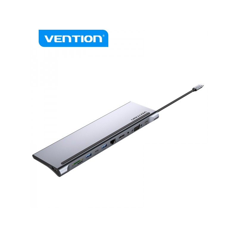 Vention Docking Station 11 in 1 da USB-C a HDMI/VGA/USB-C/USB 3.0x2/USB2.0/RJ45/SD/TF/Audio Jack/PD100W - 0.25 m - Color