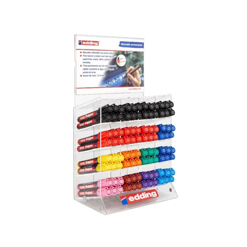 Edding 300 Display di 96 pennarelli permanenti - Punta tonda - Da 1.5 a 3 mm - Inchiostro quasi inodore - Cappuccio con 