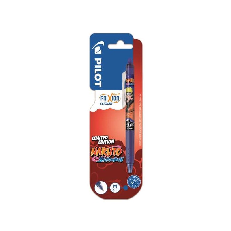 Pilot Frixion Clicker Naruto Shippuden Penna a gel retraibile - Penna a sfera 0.7 mm - Tratto 0.4 mm - Grip Grip - Color