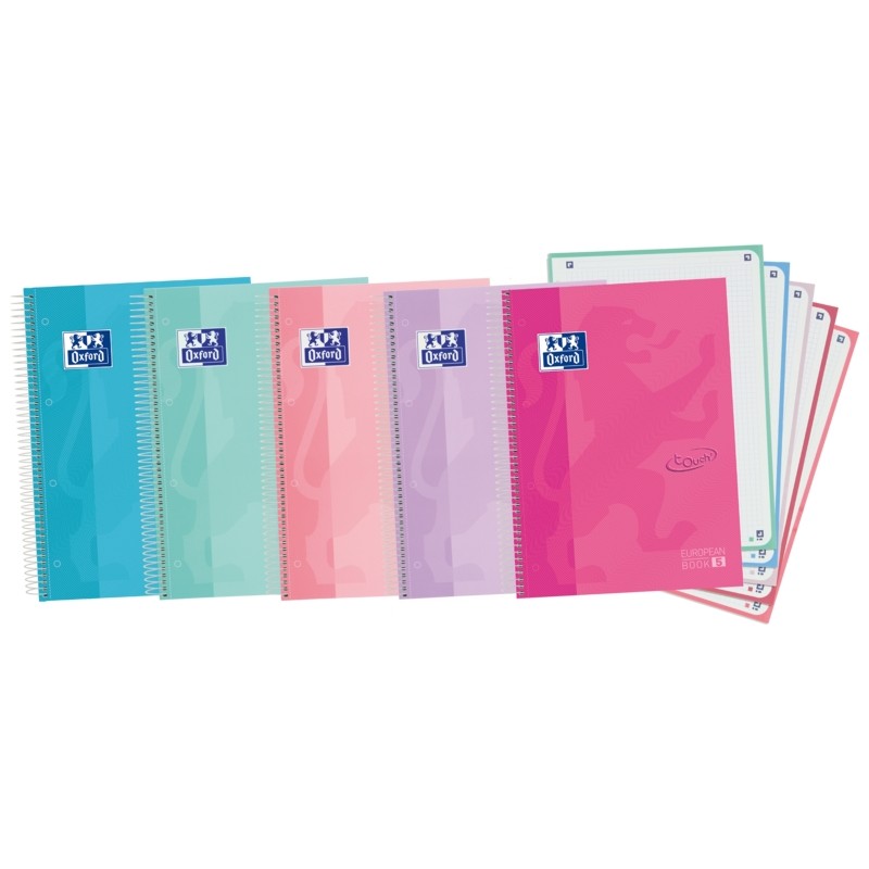 Quaderno europeo Oxford School Touch A4+ - Copertina rigida - 120 fogli - Colori assortiti