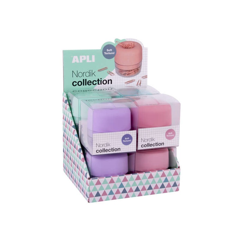 Espositore per graffette Apli Nordik Collection - Ø72x72 mm - 8 dispenser in 4 colori pastello - Coperchio magnetico So