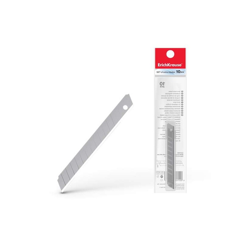 Erichkrause Confezione da 10 lame di ricambio in acciaio segmentato - Dimensioni 9 mm x 0.5 mm - Affilatura su entrambi 