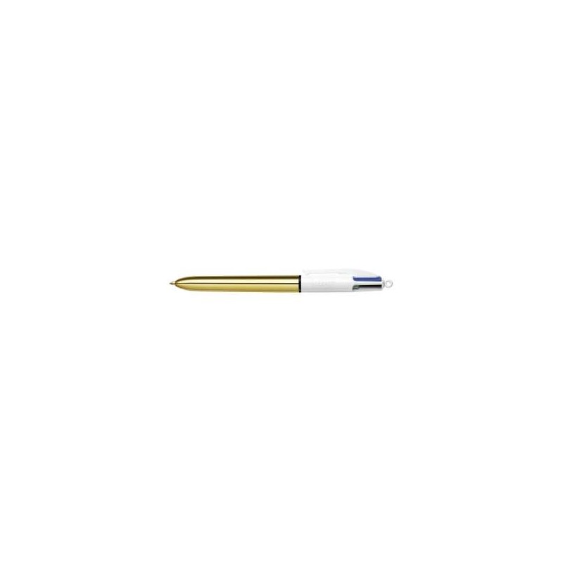 Bic 4 Colours Shine Penna a sfera retrattile - Pennino 1 mm - Tratto 0.4 mm - Inchiostro a base d'olio - Corpo oro/bianc