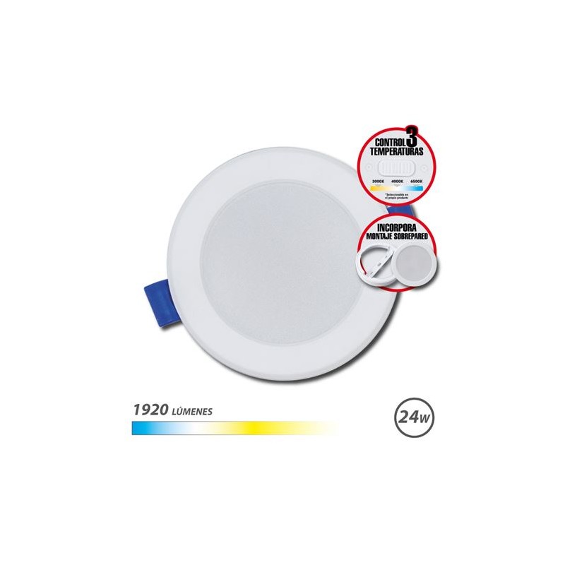 Elbat Downlight circolare 24W - 1920Lm - Selettore di 3 temperature + Wallwasher - Colore bianco