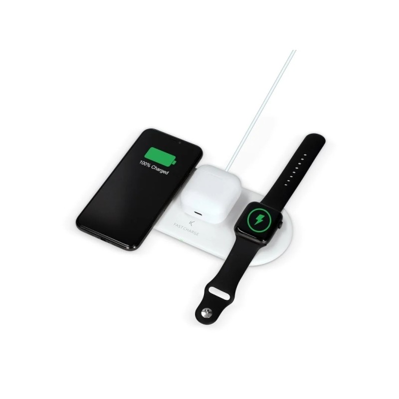 Base di ricarica wireless Ksix 2in1 15W - Ricarica rapida - Tecnologia Qi - Compatibile con cellulari. cuffie wireless e