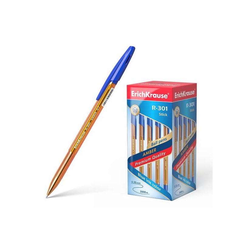 Penna a sfera Erichkrause R-301 Amber Stick 0.7 - Fusto esagonale traslucido - Pennino da 0.7 mm - Inchiostro ad asciuga