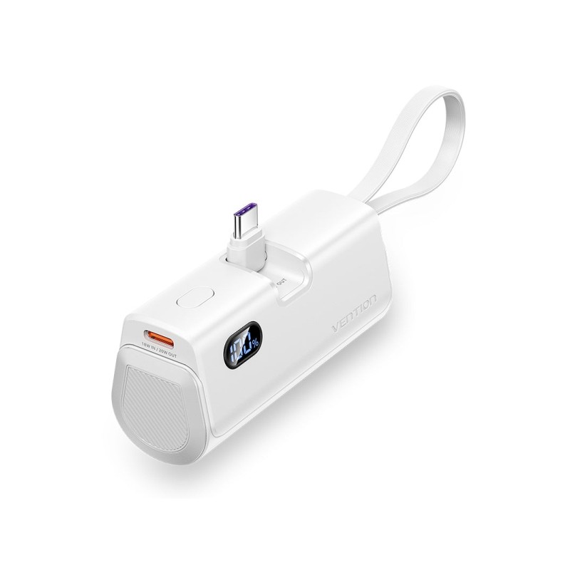 Vention PowerBank 4800mAh - USB-C - Carica rapida 22.5W - Connettore pieghevole - Colore bianco